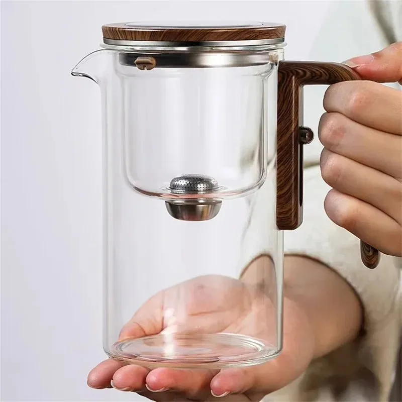 Glass Teapot with Magnetic One-Click Filter – Wooden Handle Design for Seamless Tea Brewing and Perfect Infusions