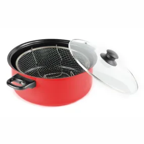 Gourmet Chef JL-5304R Non-Stick Deep Fryer with Frying Basket and Glass Cover, 6.5-Quart, Red