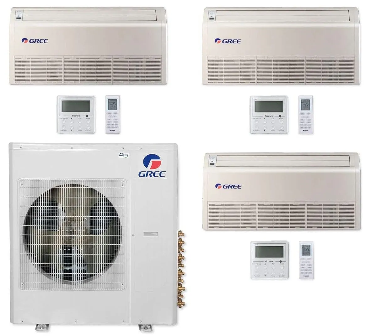 GREE Multi Gen2 Series 42,000 BTU 3-Zone Universal Floor/Ceiling 12K 24K 24K Ductless Mini-Split System