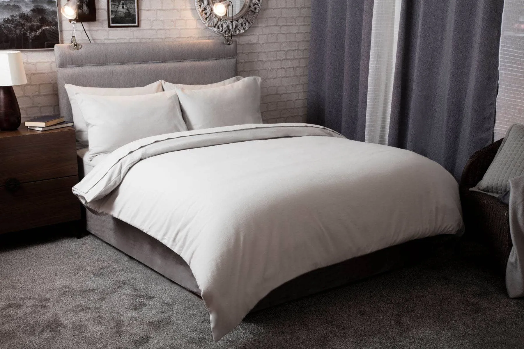 Grey Brushed Cotton Duvet Set - Multiple Sizes