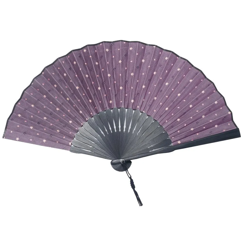 Hand Made Japanese Folding Fan -15.Sakura Cherry Blossoms Pattern with Silk & Bamboo Made in Japan