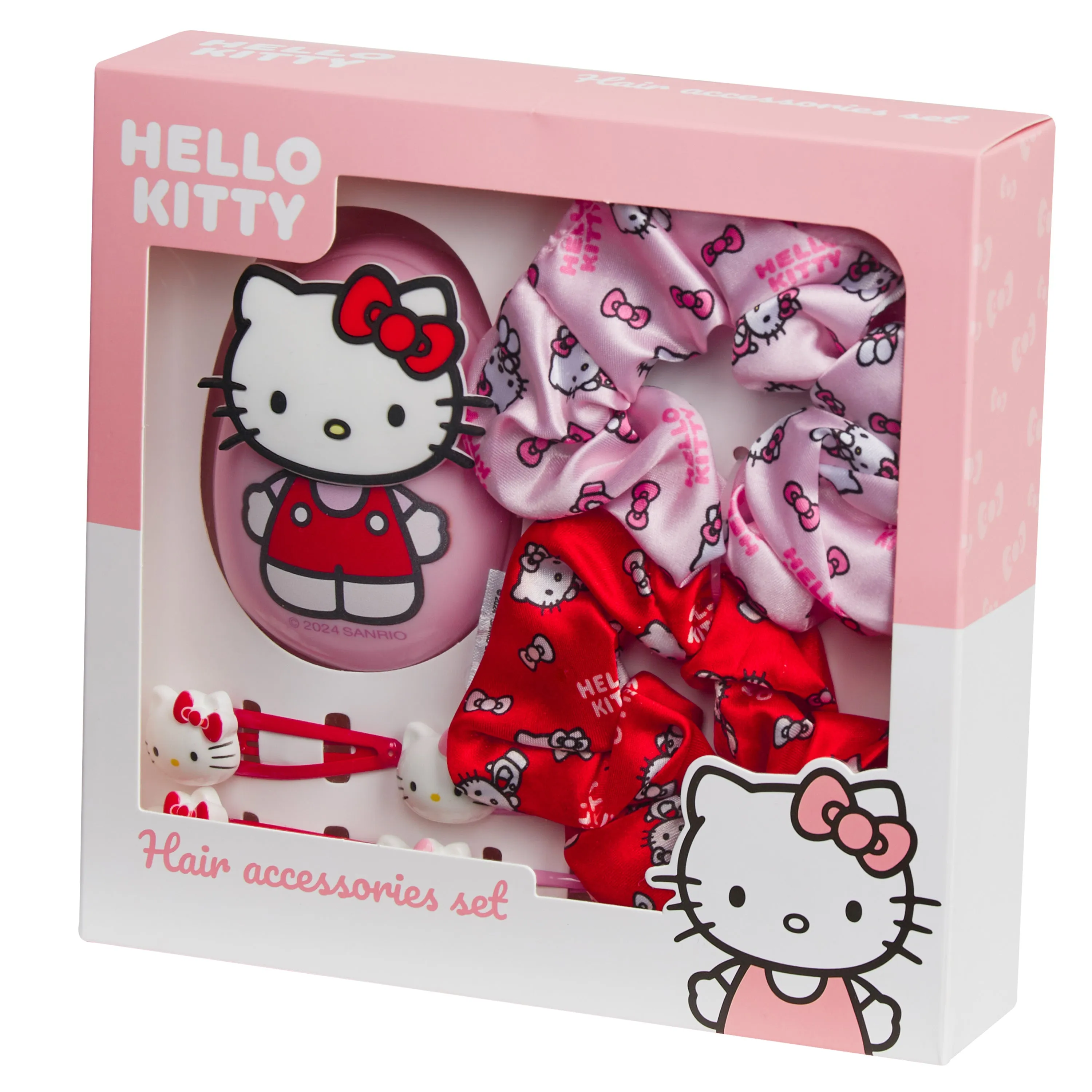 Hello Kitty Detangle Hair Brush for Women, Teenagers, and Girls, Kawaii Hair Accessories - Cute Gifts for Her (Pink Hello Kitty 7 Pcs)