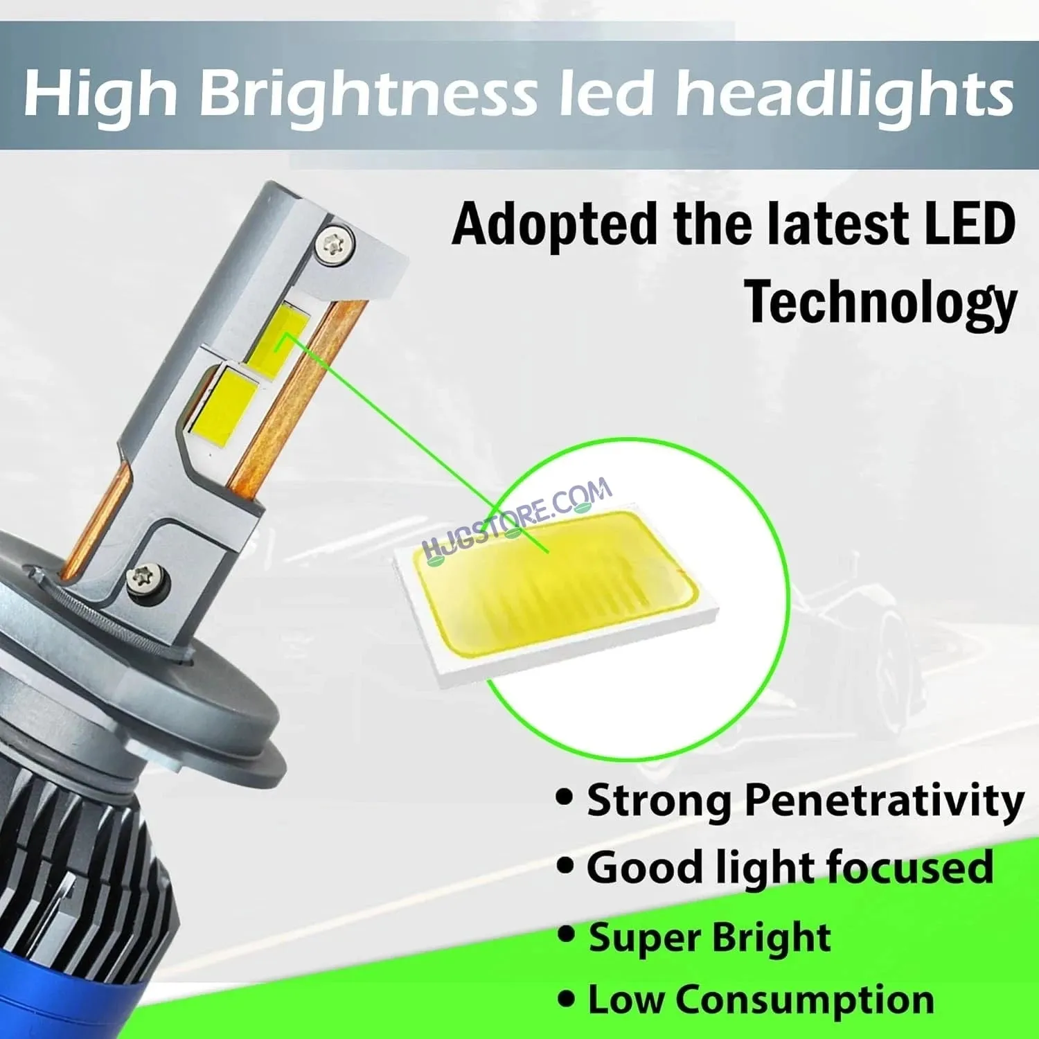 HJG 300W H4 LED Vehicle Headlight Bulb (2 * 150 WATTS) 2 Pc LED Headlight Bulb H4 150W For All Cars  (Low and High Beam Bulbs (White) AC/DC 300Watt) - Type H4