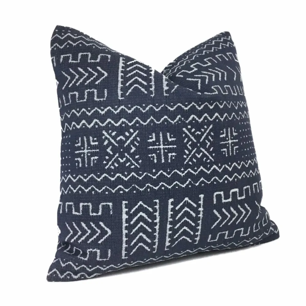 Hombori Mudcloth Inspired Blue African Tribal Pillow Cover