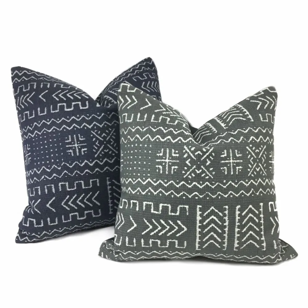 Hombori Mudcloth Inspired Blue African Tribal Pillow Cover