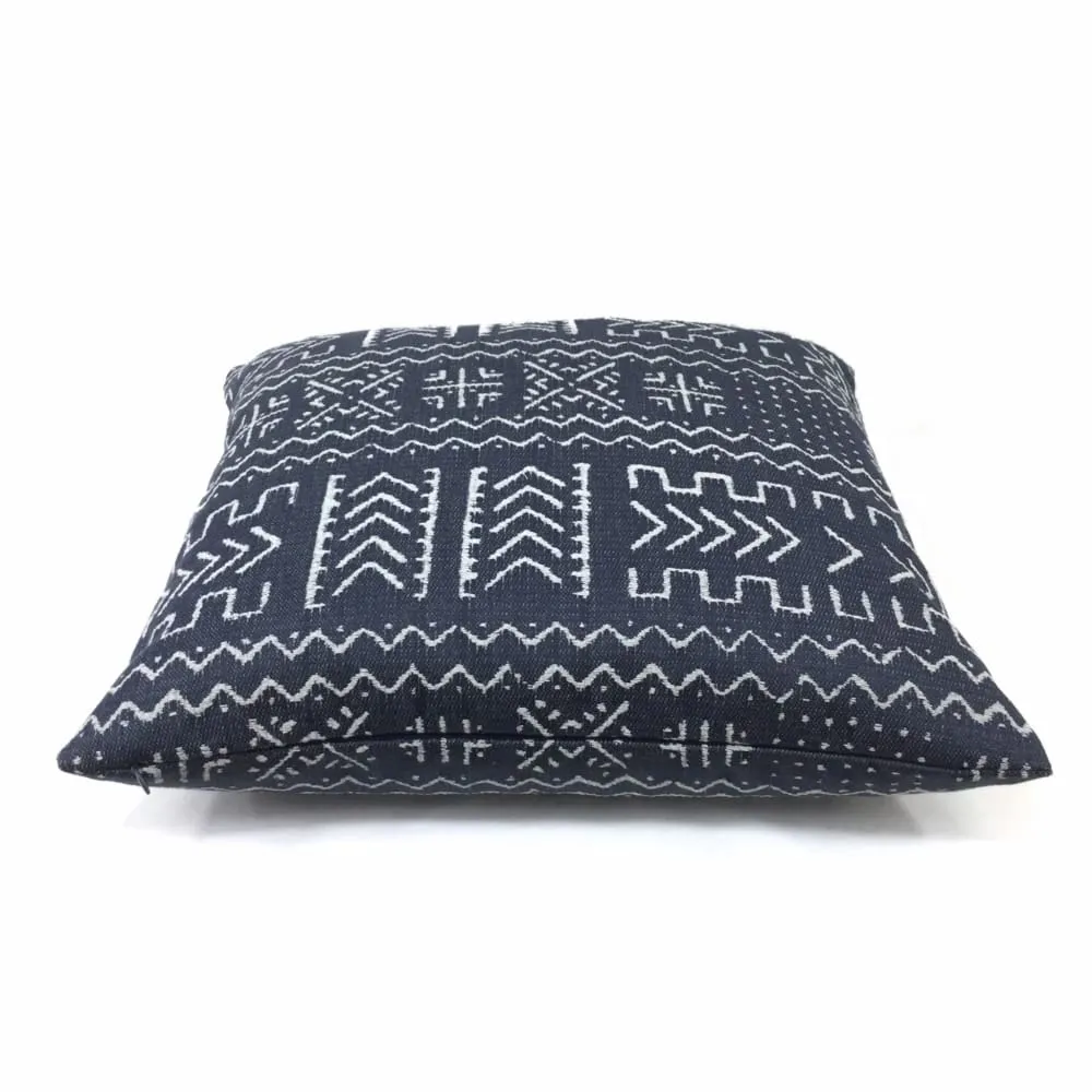 Hombori Mudcloth Inspired Blue African Tribal Pillow Cover