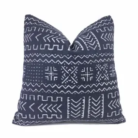 Hombori Mudcloth Inspired Blue African Tribal Pillow Cover