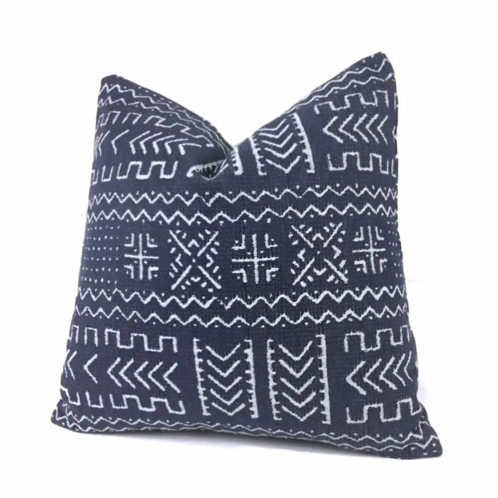 Hombori Mudcloth Inspired Blue African Tribal Pillow Cover