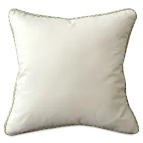 Ivory Solid Throw Pillow Cover with Green Cord 18x18