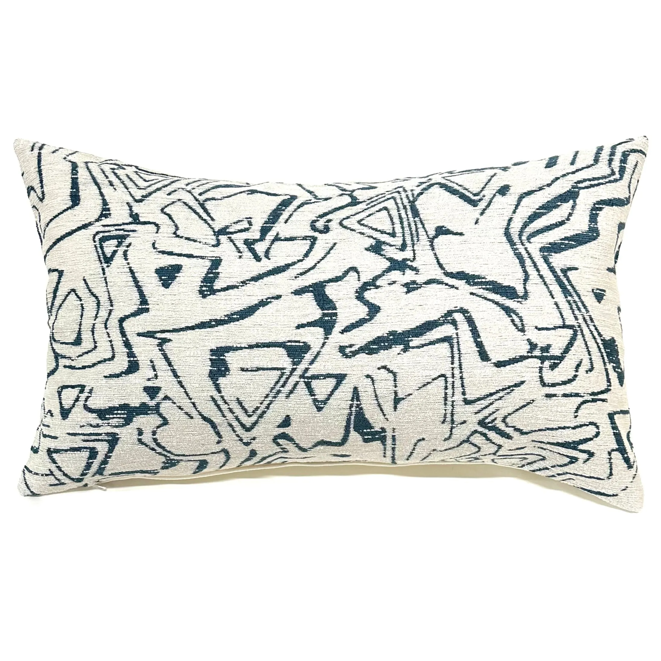 Ivory/Navy Abstract Lumbar Pillow Cover 15x26