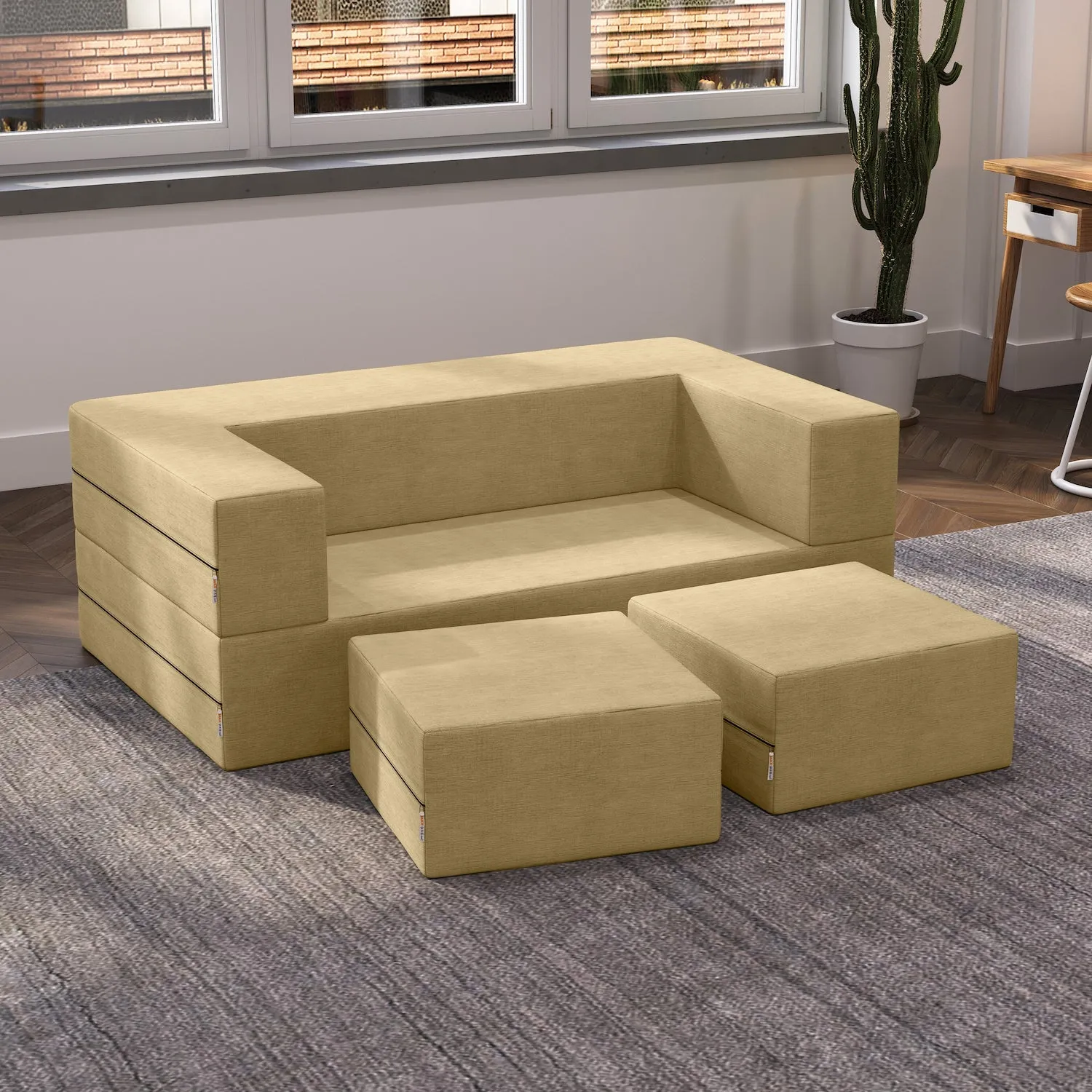 Jaxx Zipline Queen Convertible Sleeper Loveseat and Ottomans