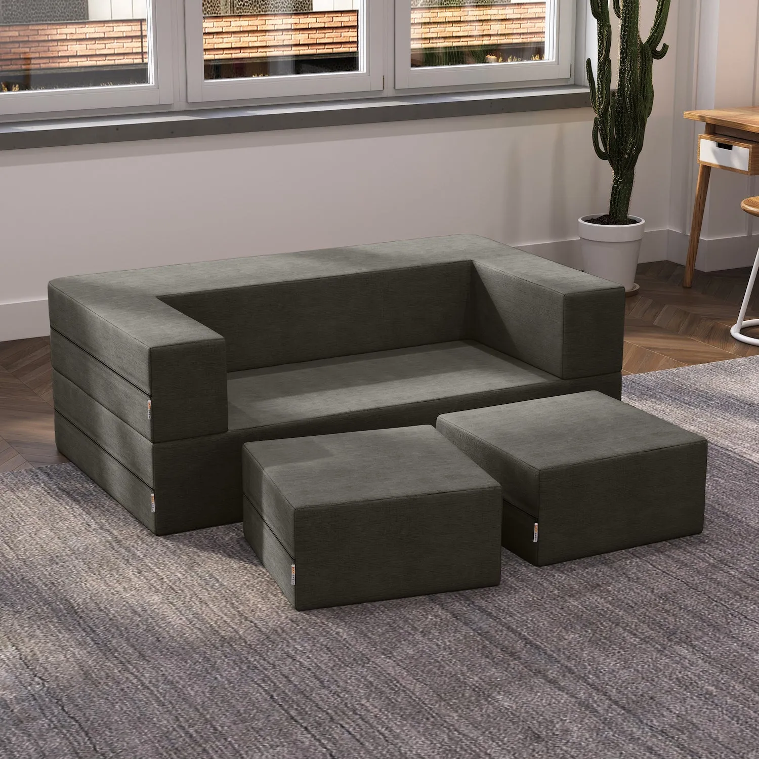 Jaxx Zipline Queen Convertible Sleeper Loveseat and Ottomans