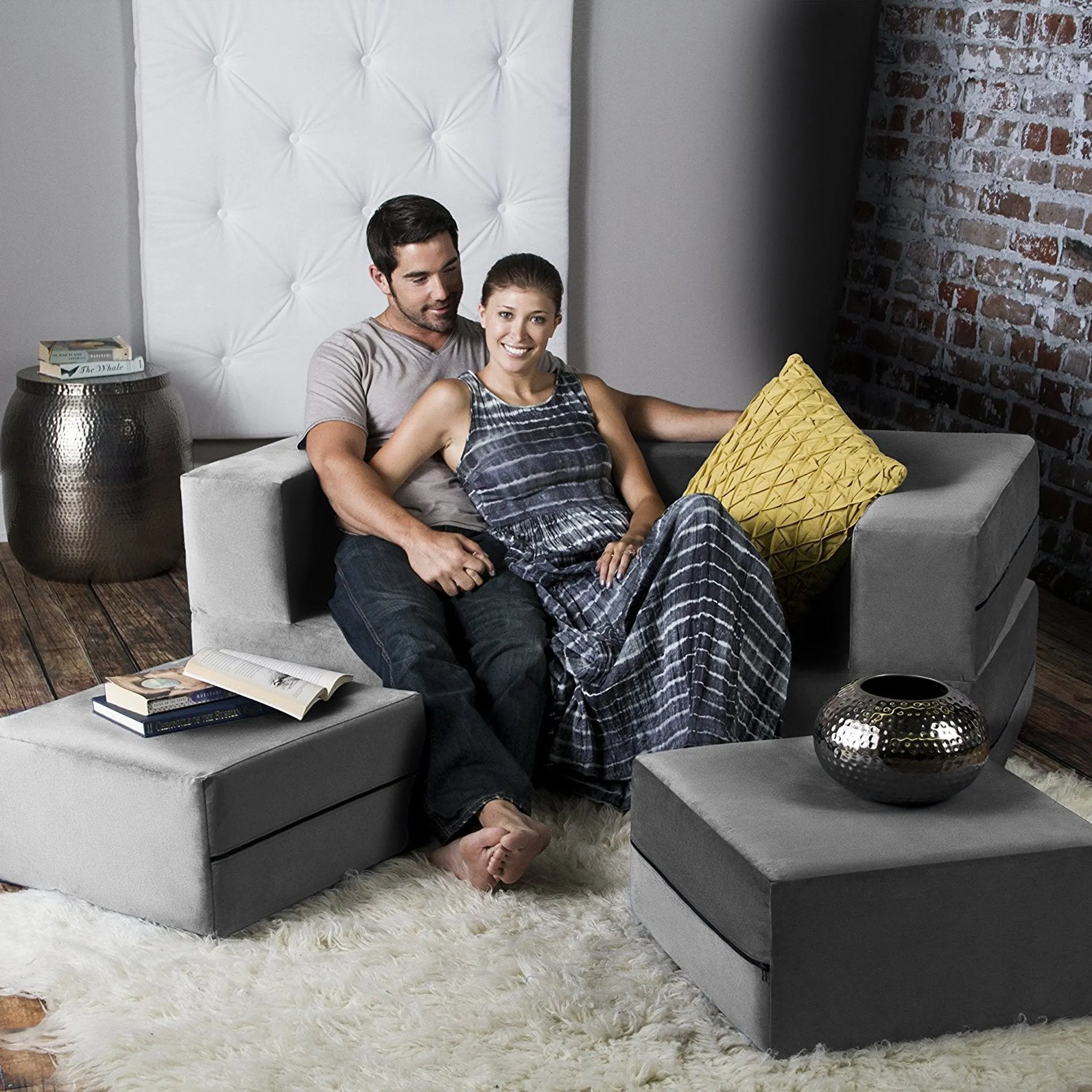 Jaxx Zipline Queen Convertible Sleeper Loveseat and Ottomans