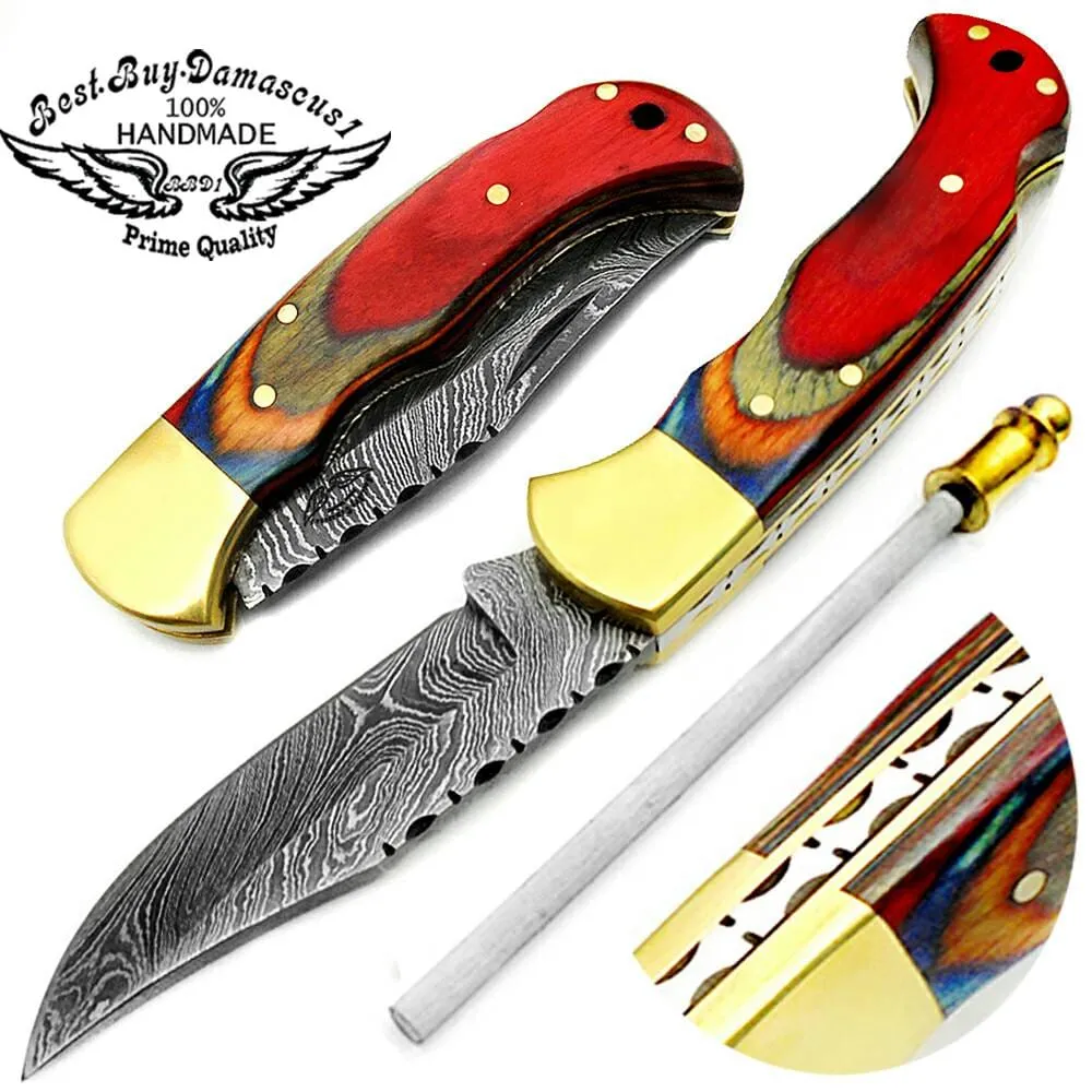 knife 6.5" Multi Wood Damascus Pocket Knife Folding Knife Hunting Pocket knife set