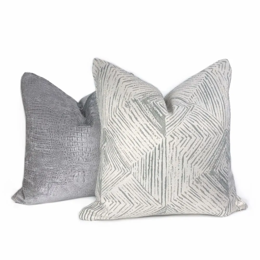 Kori Geometric Etchings Gray Off-White Pillow Cover (Fabric by the Yard available)