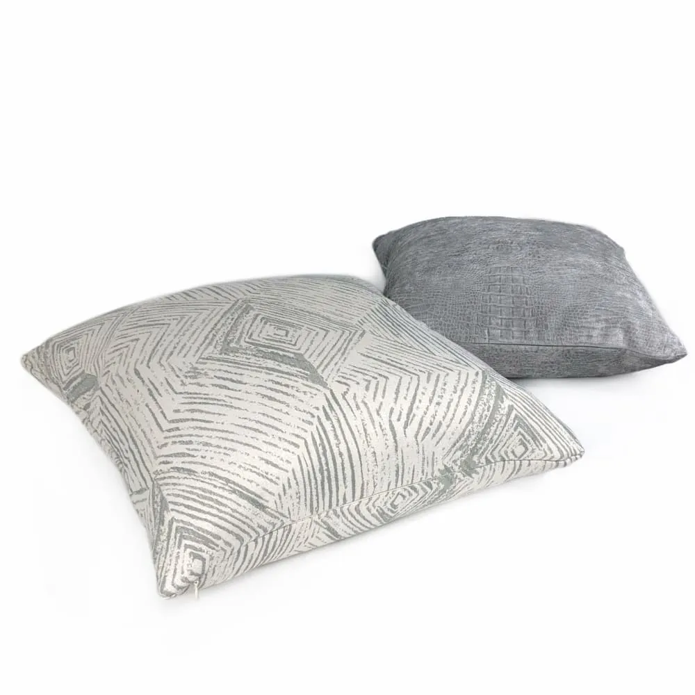 Kori Geometric Etchings Gray Off-White Pillow Cover (Fabric by the Yard available)