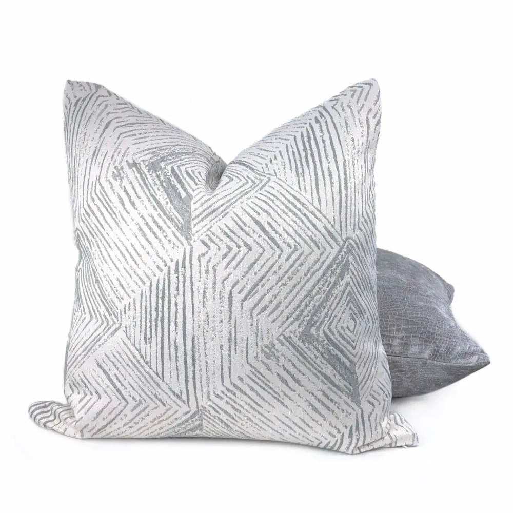 Kori Geometric Etchings Gray Off-White Pillow Cover (Fabric by the Yard available)