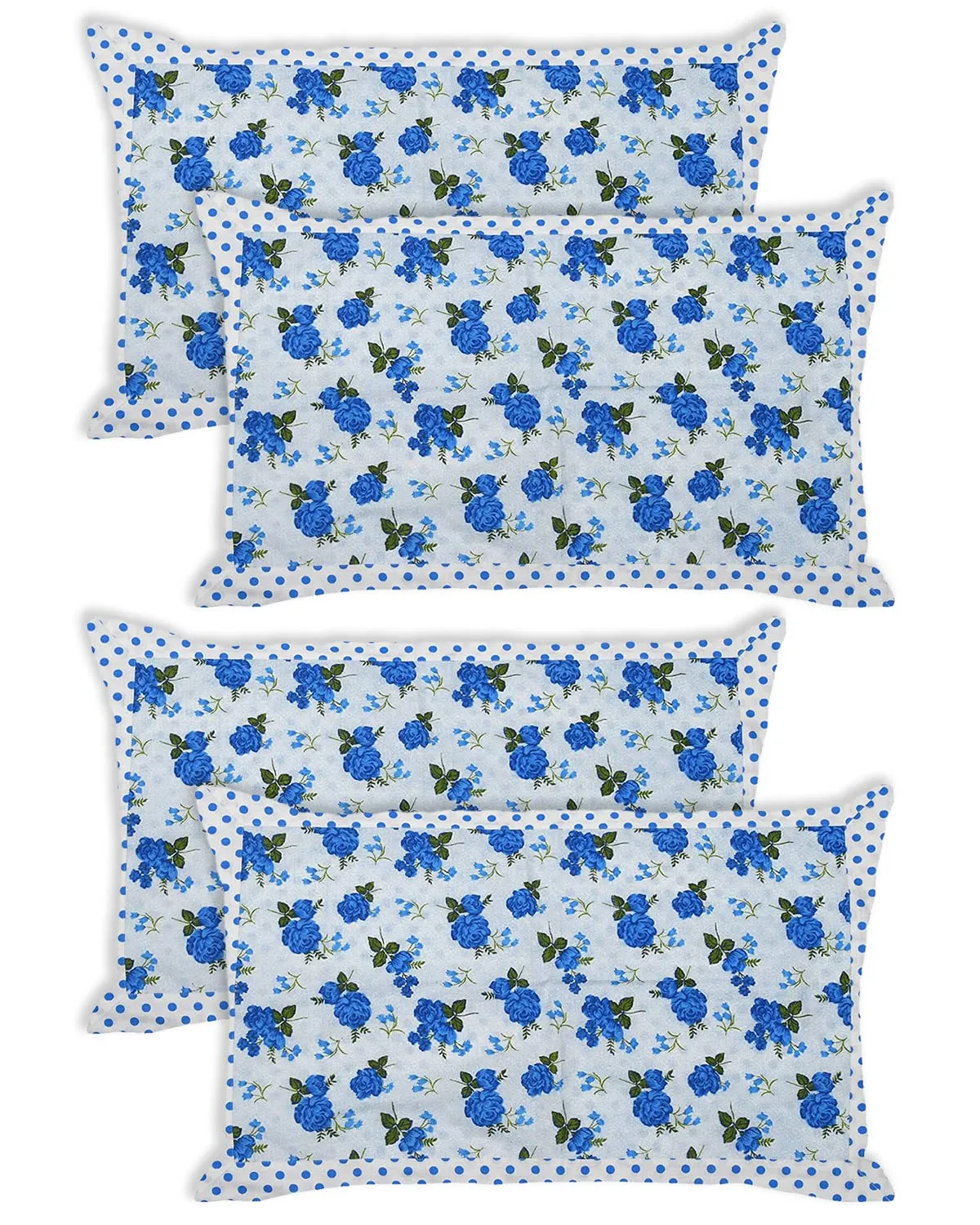 Kuber Industries Dot Print Breathable & Soft Cotton Pillow Cover for Sofa Couch Bed - 17x27 Inch, Set of 4 (Blue)