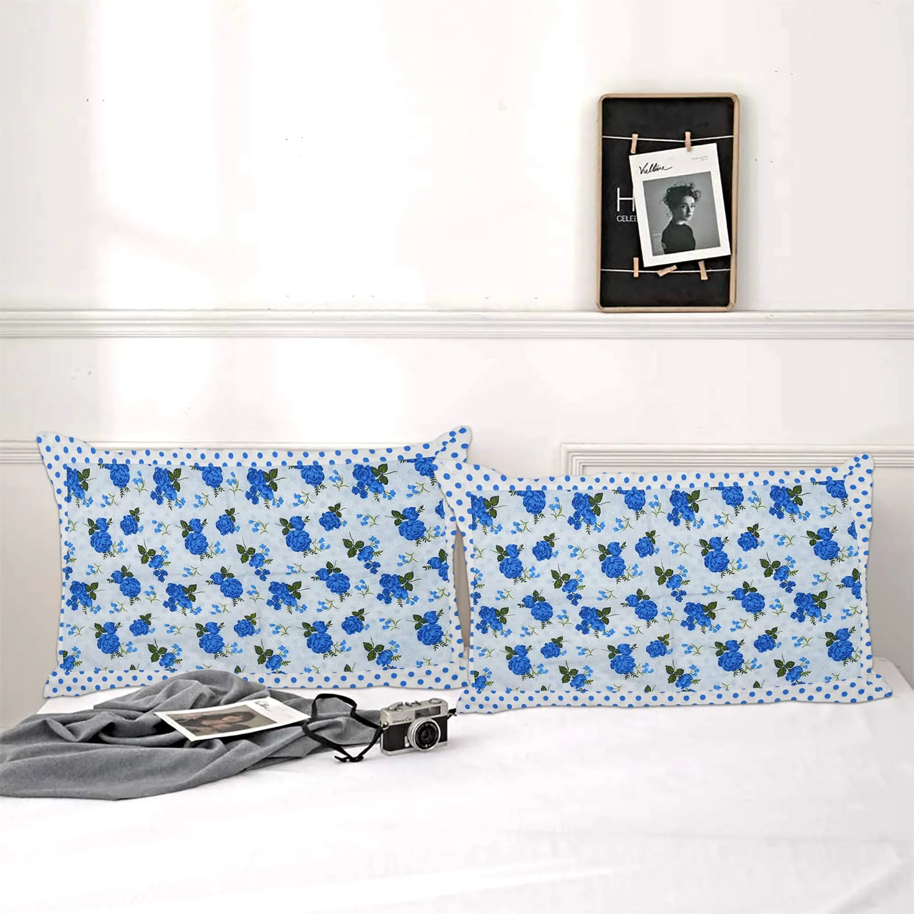 Kuber Industries Dot Print Breathable & Soft Cotton Pillow Cover for Sofa Couch Bed - 17x27 Inch, Set of 4 (Blue)