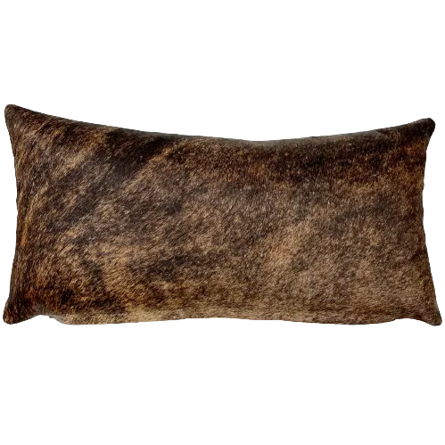 Lumbar Pillow - Brown and Black Brindle Cowhide w/ Two Tone Brown Leather - 24" x 12" (LPIL052)