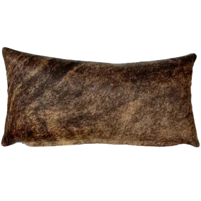 Lumbar Pillow - Brown and Black Brindle Cowhide w/ Two Tone Brown Leather - 24" x 12" (LPIL052)