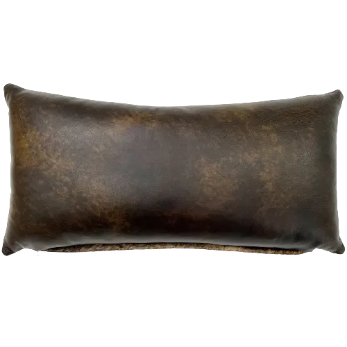 Lumbar Pillow - Brown and Black Brindle Cowhide w/ Two Tone Brown Leather - 24" x 12" (LPIL052)