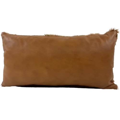 Lumbar Pillow - Caramel Long Hair Cowhide w/ Two Tone Golden Brown Leather - 24" x 12" (LPIL033)