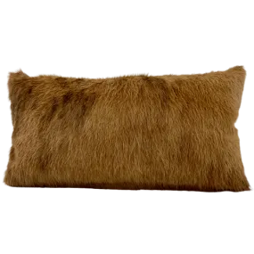 Lumbar Pillow - Caramel Long Hair Cowhide w/ Two Tone Golden Brown Leather - 24" x 12" (LPIL033)