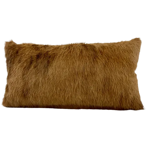 Lumbar Pillow - Caramel Long Hair Cowhide w/ Two Tone Golden Brown Leather - 24" x 12" (LPIL033)