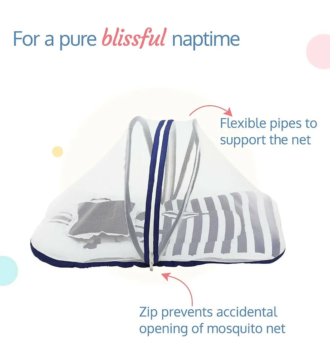 LUVLAP Parachute Print Baby Bed with Mattress, Pillow and Mosquito net