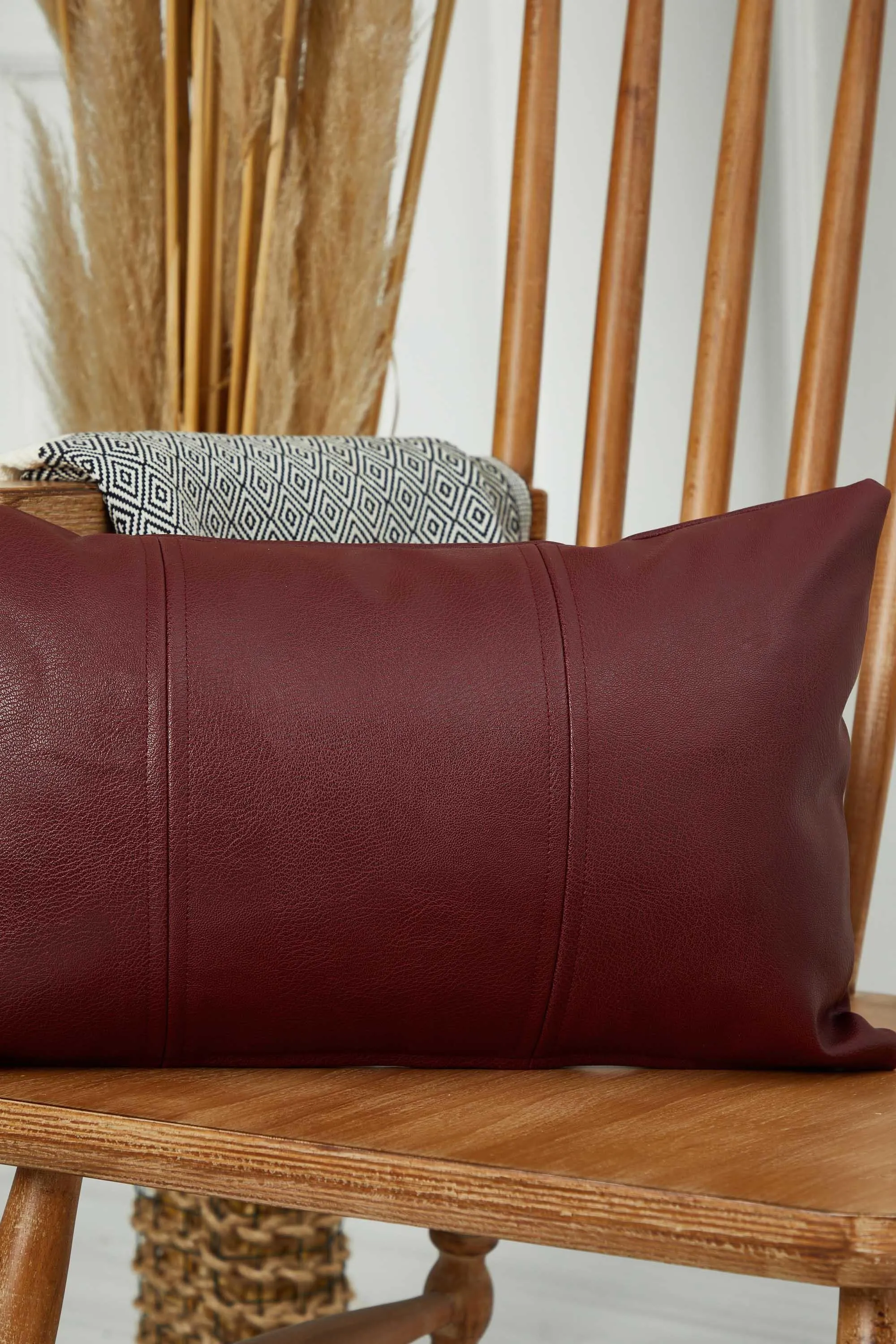 Luxurious Faux Leather Pillow Cover, Sophisticated Modern Cushion Cover for Minimalist Decor, 20x12 Large Decorative Pillow Cover,K-368