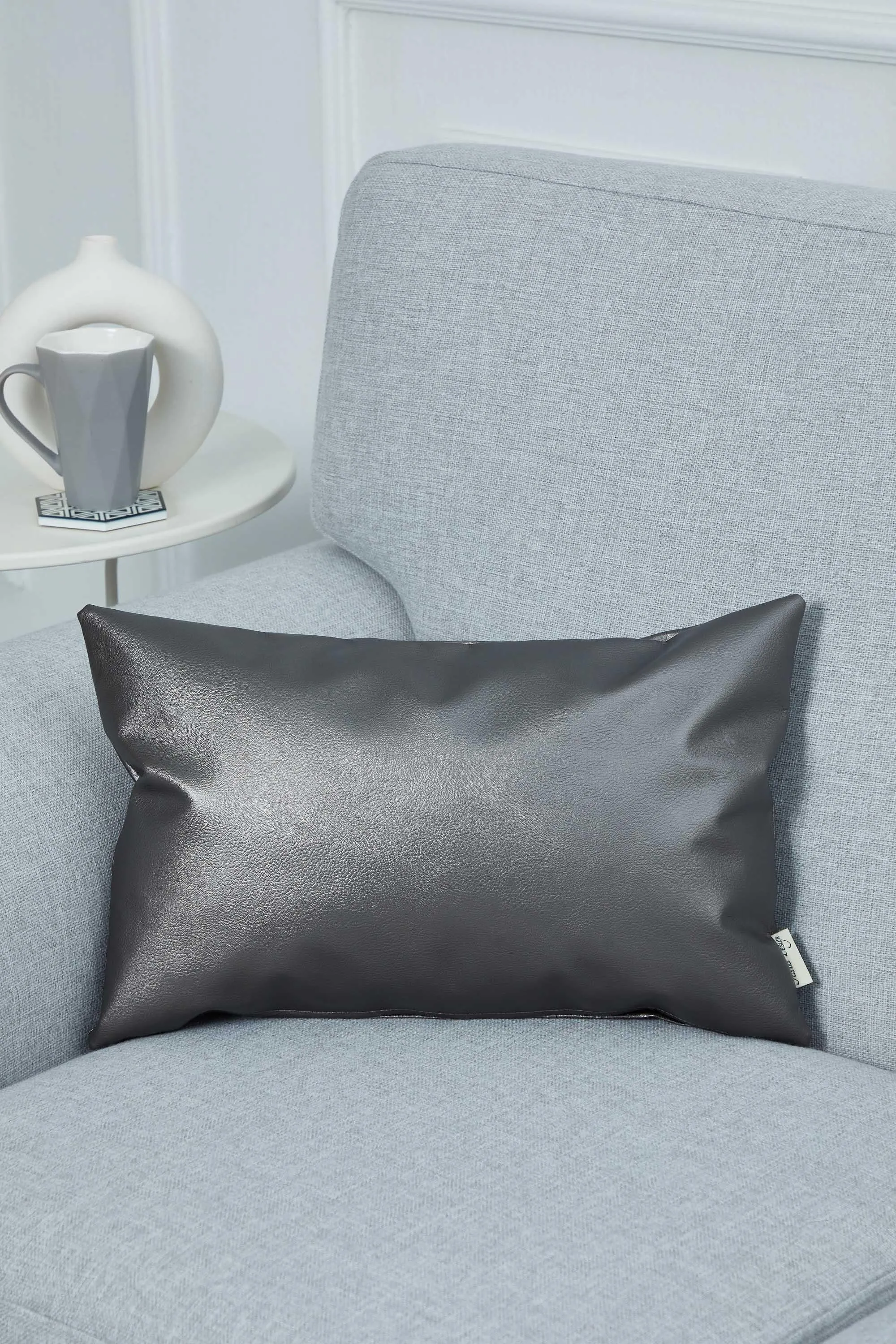 Luxurious Faux Leather Pillow Cover, Sophisticated Modern Cushion Cover for Minimalist Decor, 20x12 Large Decorative Pillow Cover,K-368