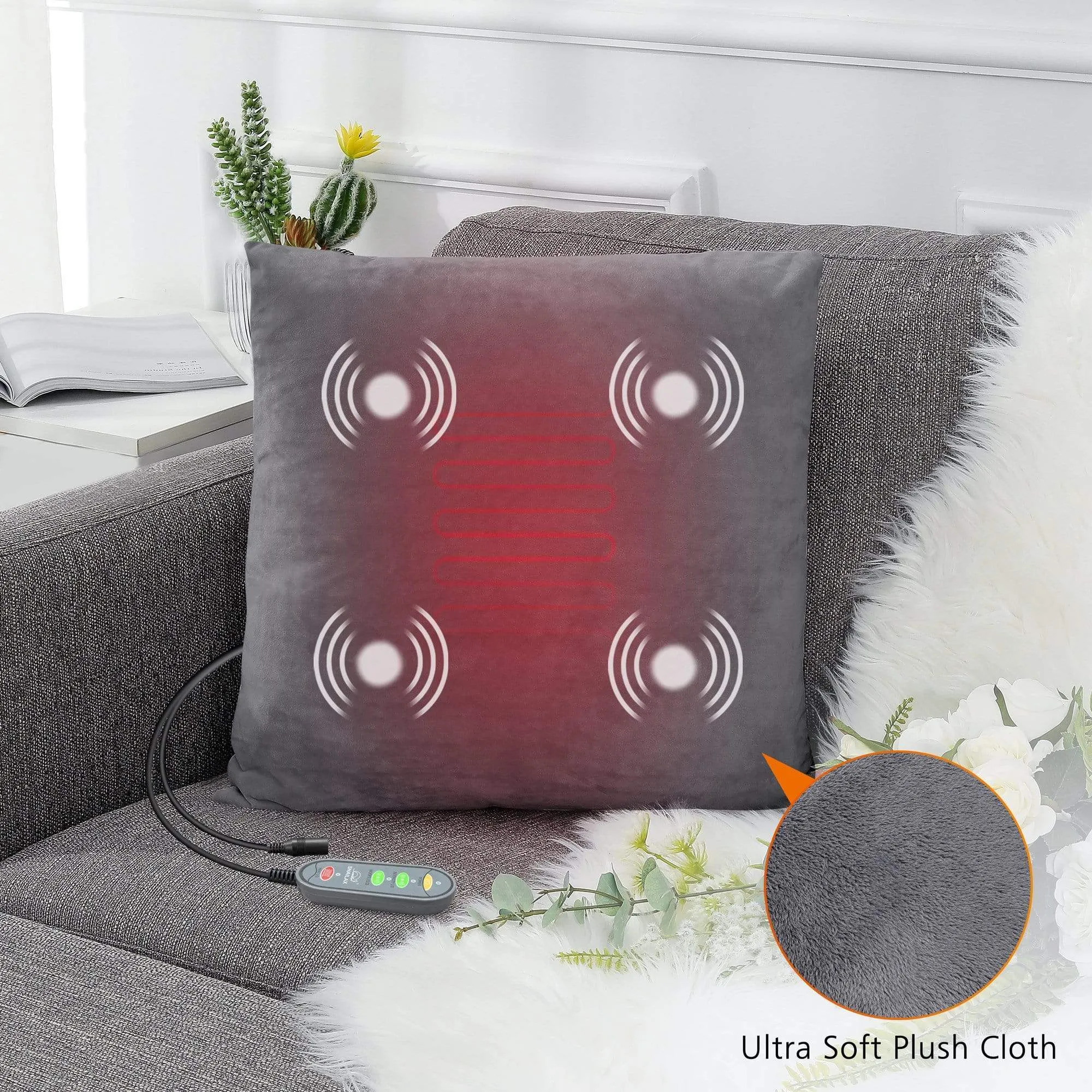 Massage Throw Pillow & Massage Seat Cushion with Heat, Vibrating - 609