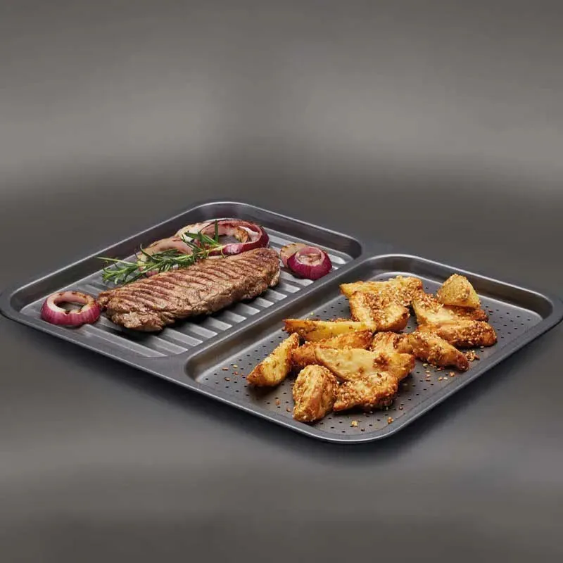 MasterClass Non Stick 2 in 1 Divided Crisping Baking Tray | 16 x 12 x 1 inches