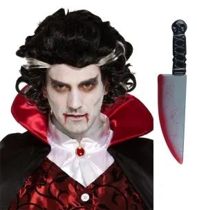 Men Vampire Wig 130g with Large Blooded Knife 38 Cm Halloween Spooky Scary Fancy Dress 2 Pcs Set