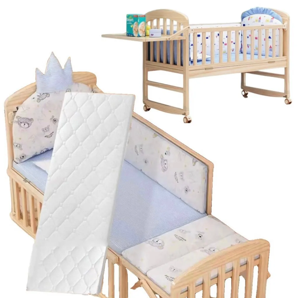 Multifunctional Wooden Co-Sleeper Bassinet Bed   Mattress   5-piece Bedding   Fold-Out Changing Table - BLUE