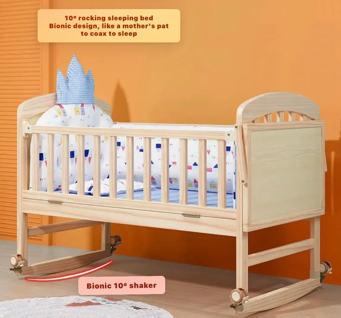 Multifunctional Wooden Co-Sleeper Bassinet Bed   Mattress   5-piece Bedding   Fold-Out Changing Table - BLUE