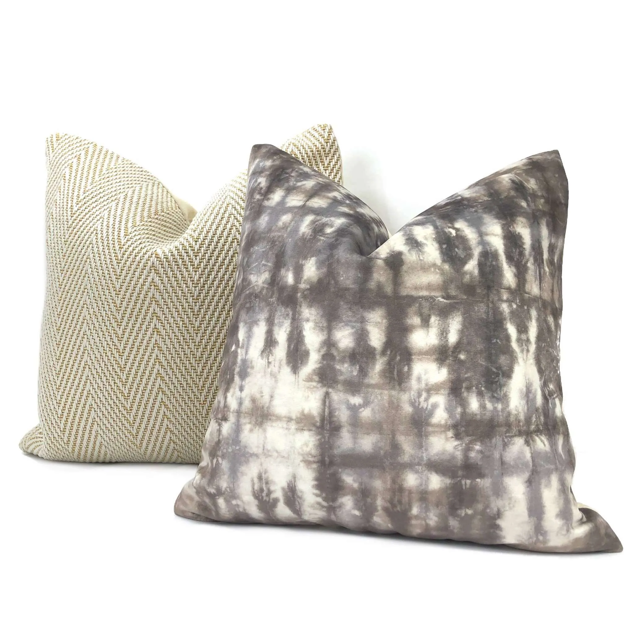 Nari Taupe Gray Cream Tie Dyed Velvet Pillow Cover