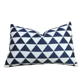 Navy Blue Off-White Stacked Triangles Geometric Pillow Cover