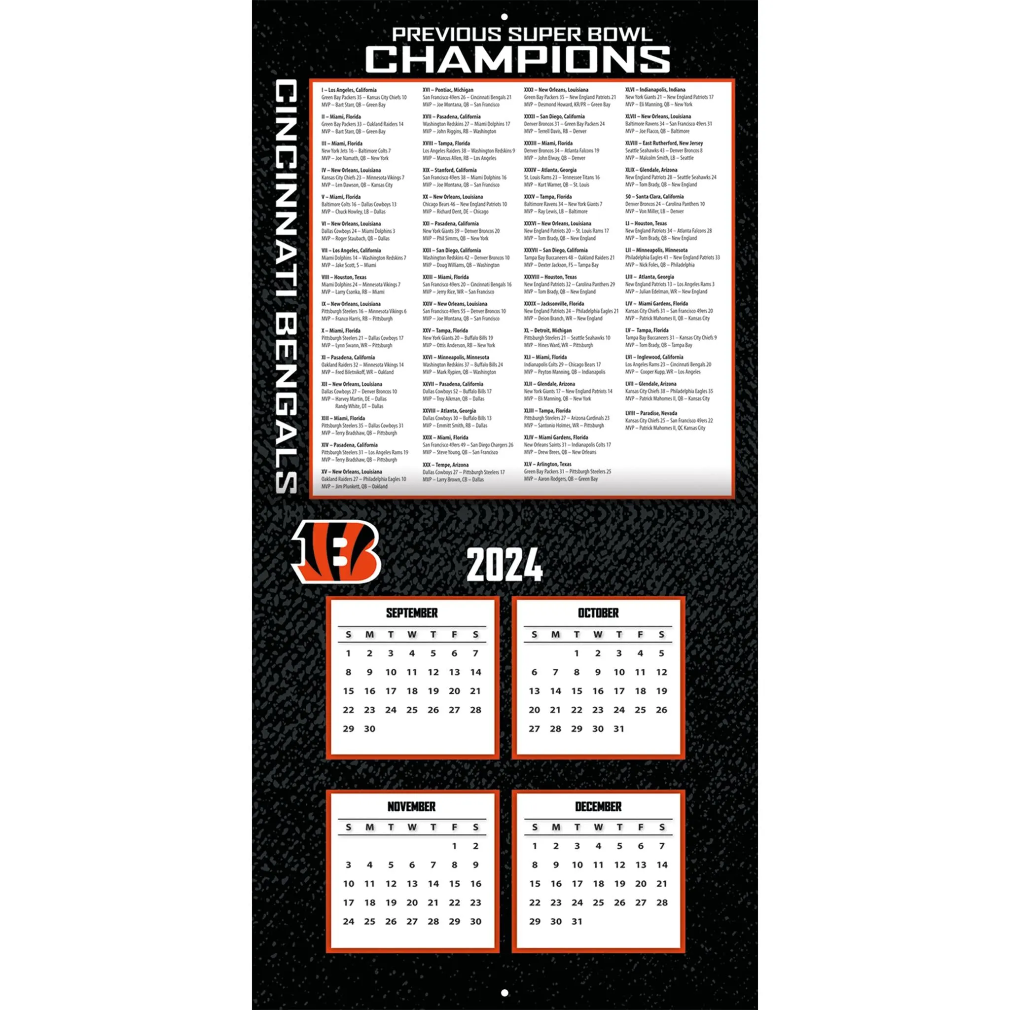 NFL Cincinnati Bengals Wall 2025 Calendar - Online Exclusive