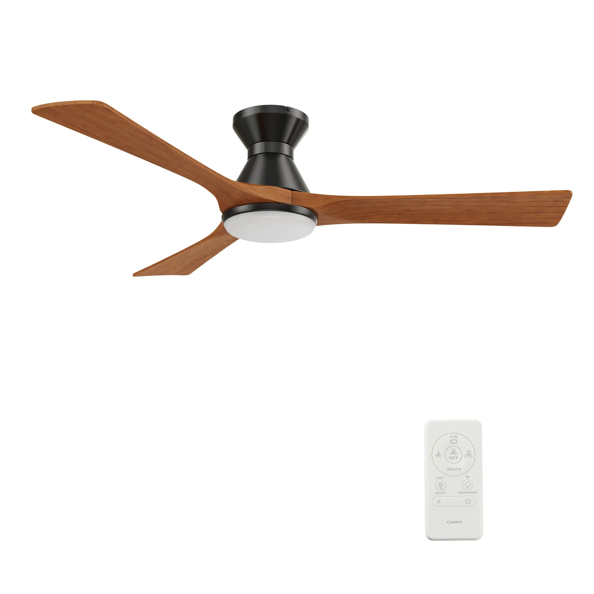 NICOLET 52 inch 3-Blade Flush Mount Smart Ceiling Fan with LED Light Kit & Remote- Black/Antique Walnut