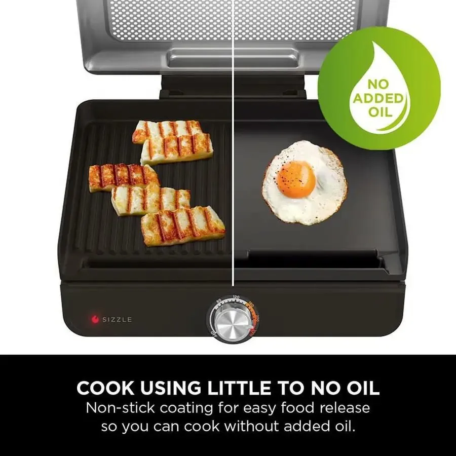 Ninja GR101UK Sizzle Grill & Flat Plate, Black