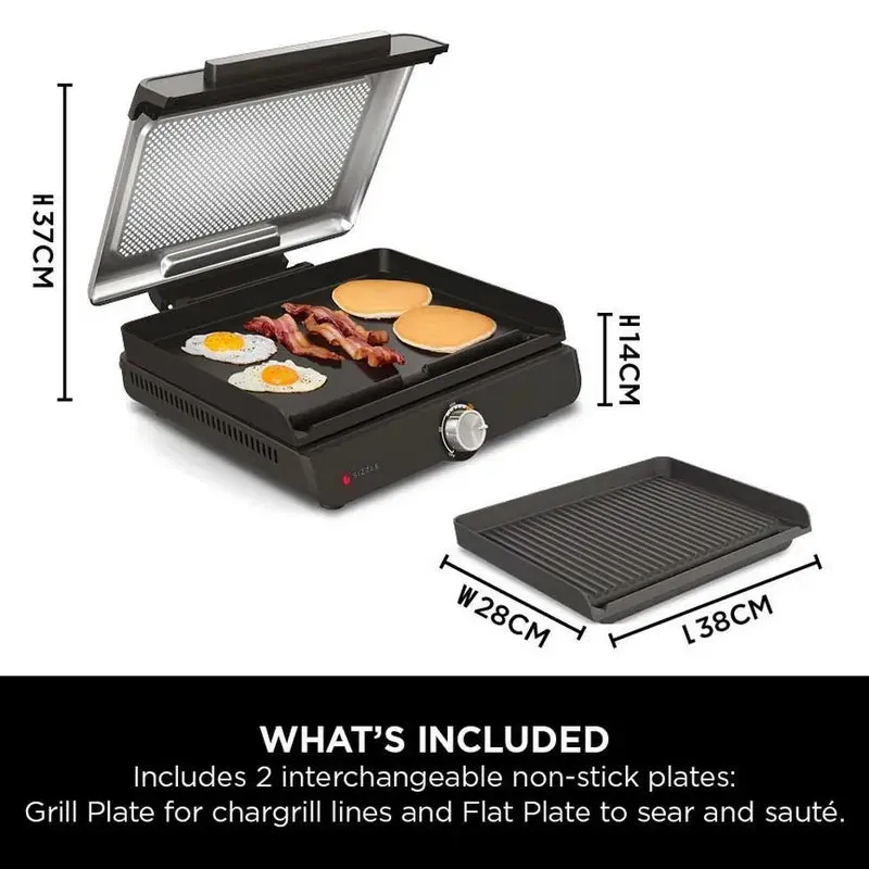 Ninja GR101UK Sizzle Grill & Flat Plate, Black