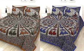 NOLOFY CREATION 100% Cotton Premium 144 TC Supreme Attractive Quality Jaipuri Rajasthani Printed Traditional Queen Size Double Bed bedsheet Combo Pack