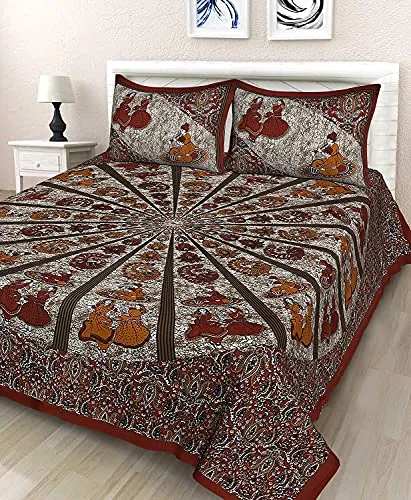 NOLOFY CREATION 100% Cotton Premium 144 TC Supreme Attractive Quality Jaipuri Rajasthani Printed Traditional Queen Size Double Bed bedsheet Combo Pack