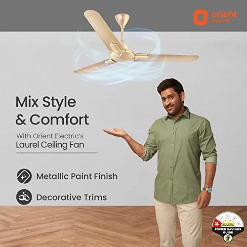 Orient Electric Laurel 1200 MM BEE Star Rated Ceiling Fan for Home | High Speed | Designer | Rust Proof Blades | Smooth Motor Operation (Topaz Gold Pack of 1)