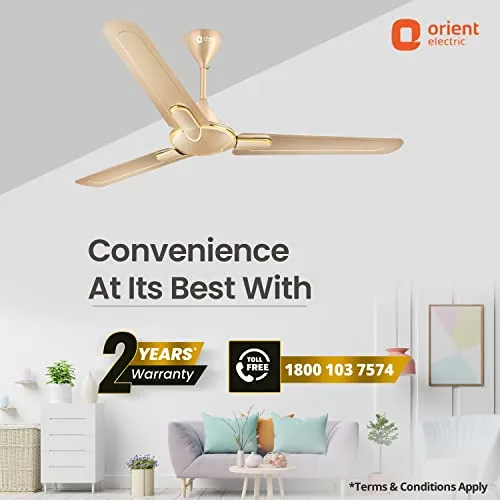 Orient Electric Laurel 1200 MM BEE Star Rated Ceiling Fan for Home | High Speed | Designer | Rust Proof Blades | Smooth Motor Operation (Topaz Gold Pack of 1)