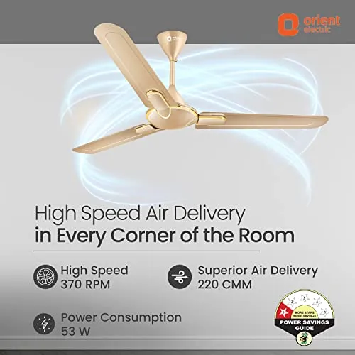 Orient Electric Laurel 1200 MM BEE Star Rated Ceiling Fan for Home | High Speed | Designer | Rust Proof Blades | Smooth Motor Operation (Topaz Gold Pack of 1)