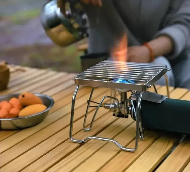 Outdoor Stainless Steel Stove Holder Camping Portable Folding Mini Barbecue Rack Set Pot Holder Baking Tray Holder