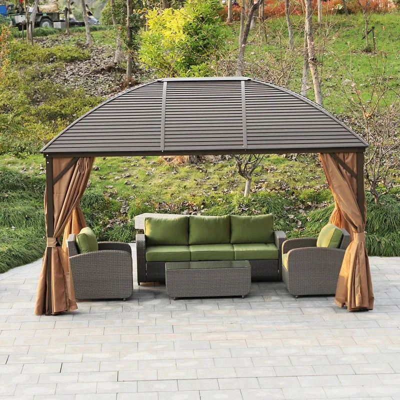 Outsunny Hardtop Gazebo with Curtains 3 x 4m - Brown